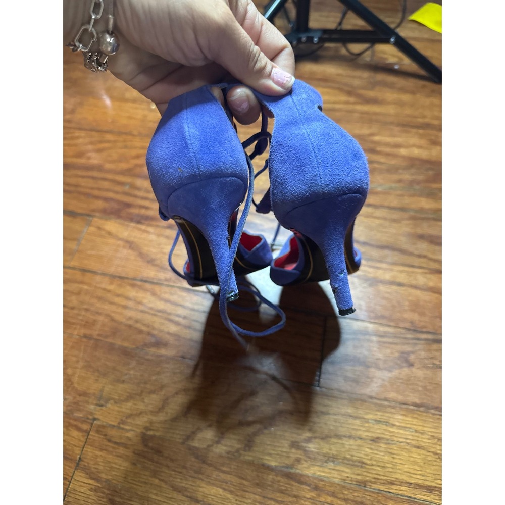 Charles‎ Jourdan Paris Blue Suede Pointed Toe Lace Up Ankle Tie Heels Size 6 - Picture 6 of 8